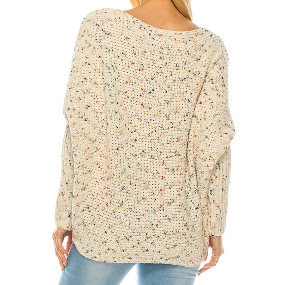 Cream Spring Weave Knit Dolman Sleeve Sweater with Multicolor Confetti Detail - Picture 2 of 7